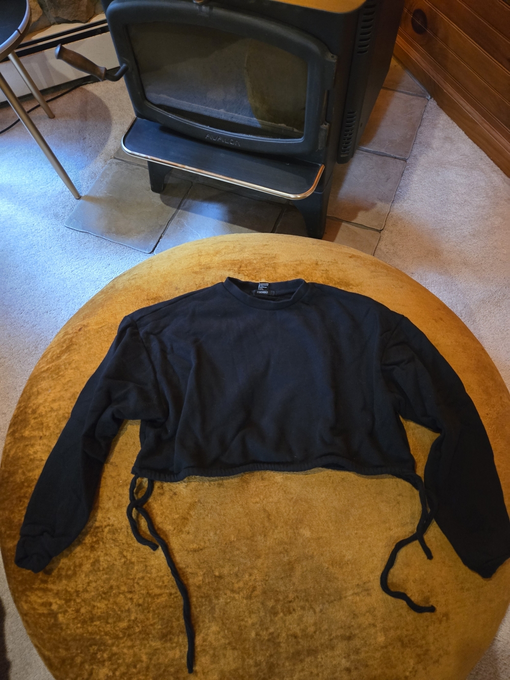 Forever 21 Black Cropped Drawstring Sweatshirt